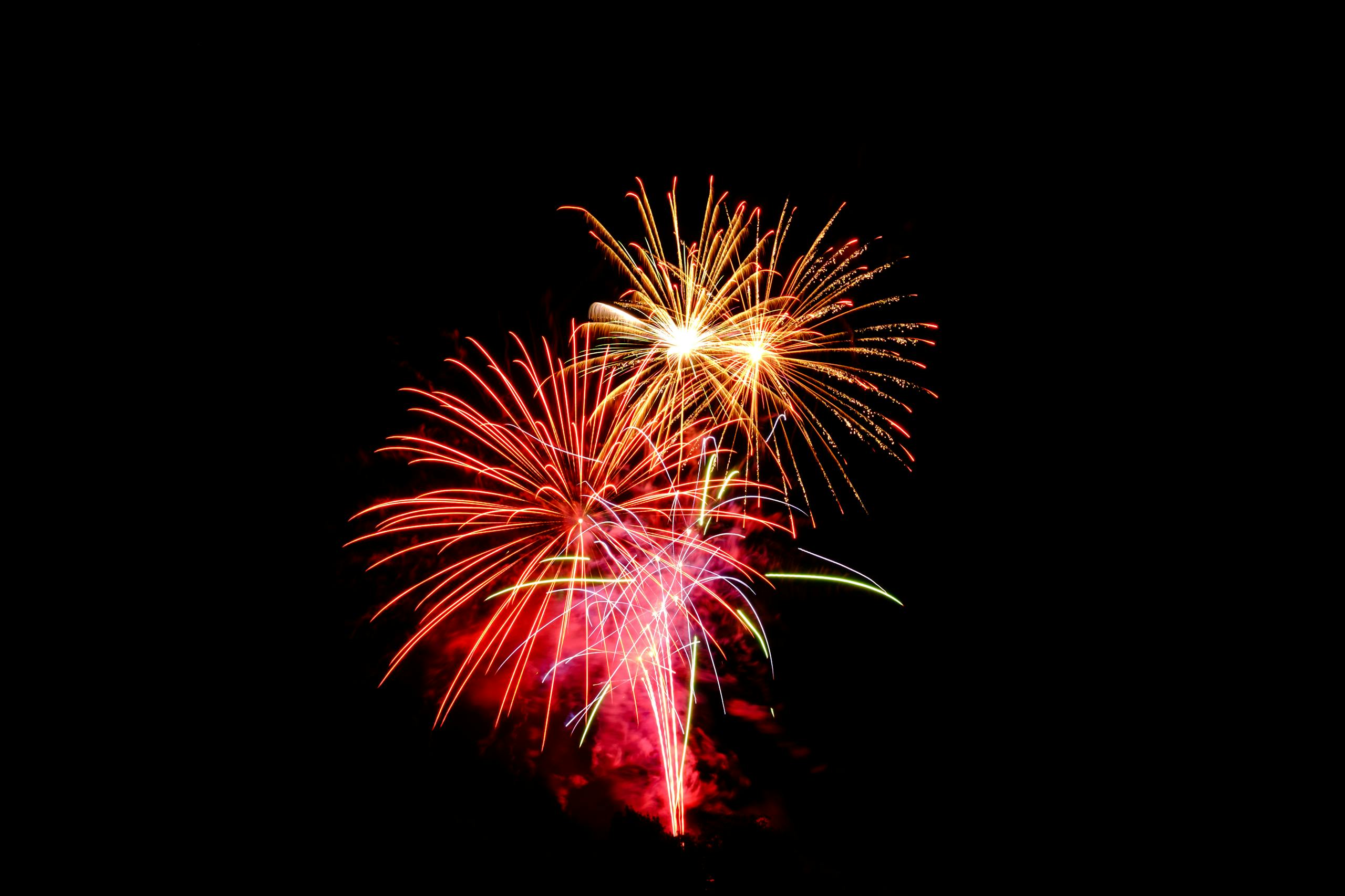 Colorful fireworks exploding in the night sky, perfect for celebrations and festive events.